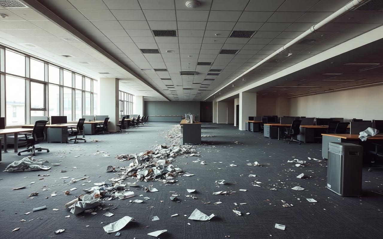 Messy commercial office space in South Florida before professional post-construction cleaning